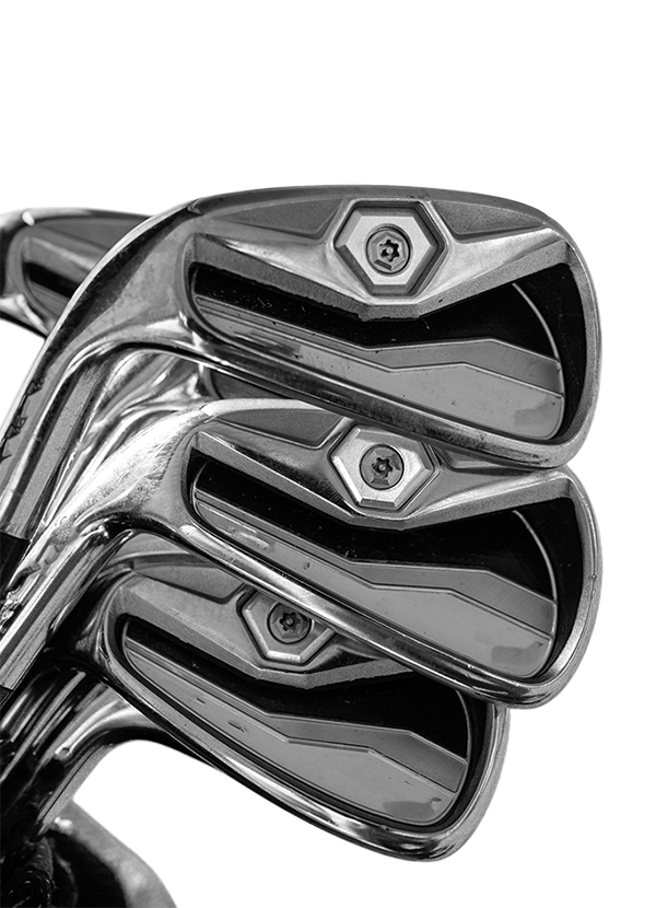 Tee Box golf clubs black and white cutout.