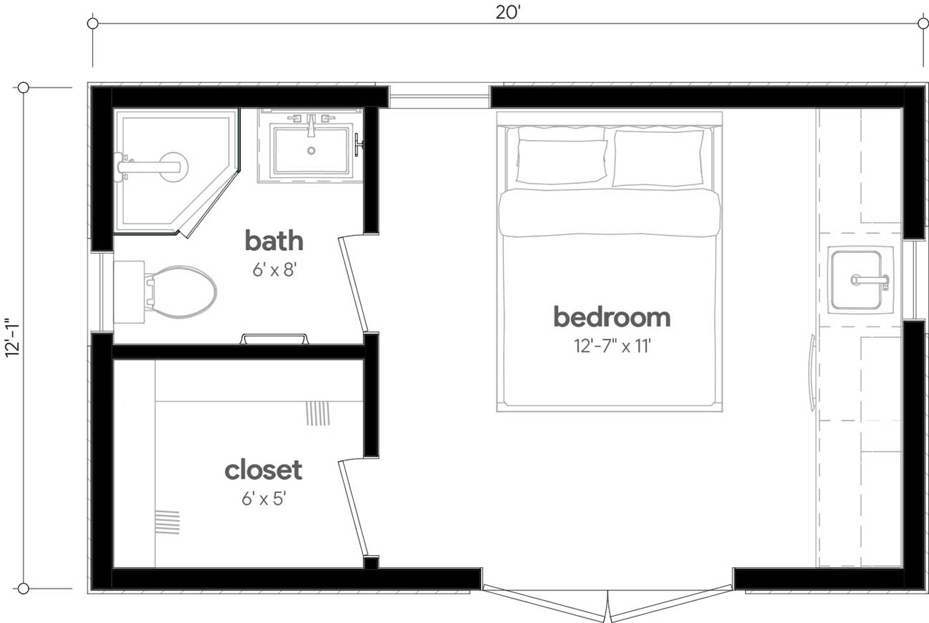 Anchored Tiny Homes model A-240 dimensions. 