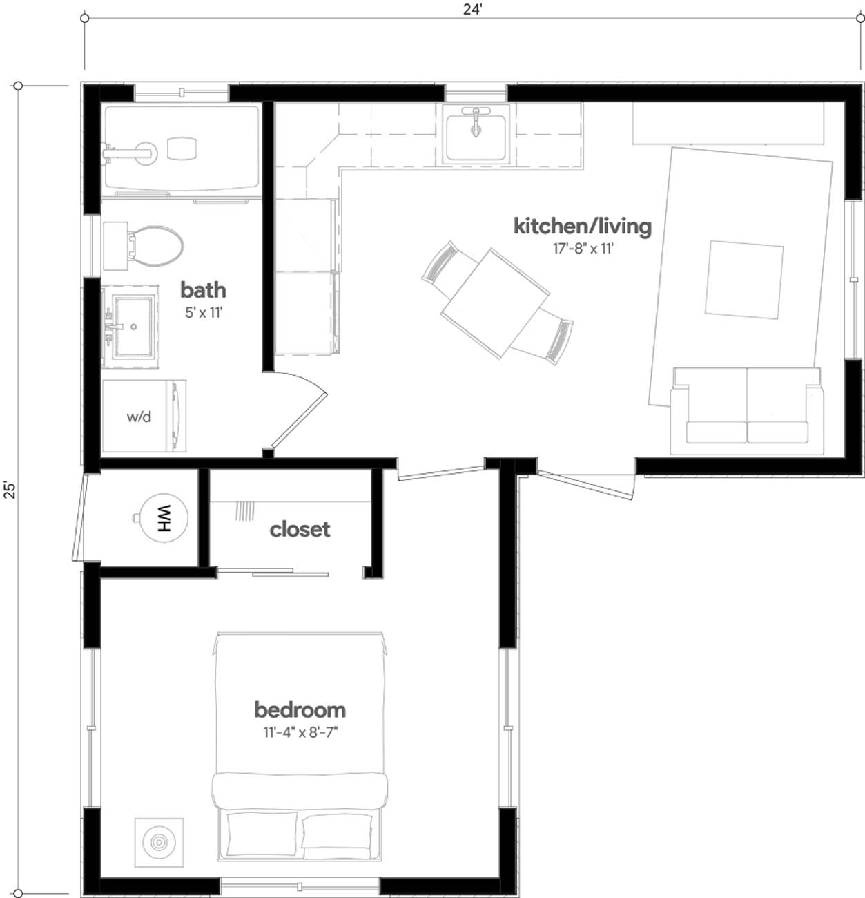 Anchored Tiny Homes of North Dallas model B-436 dimensions.