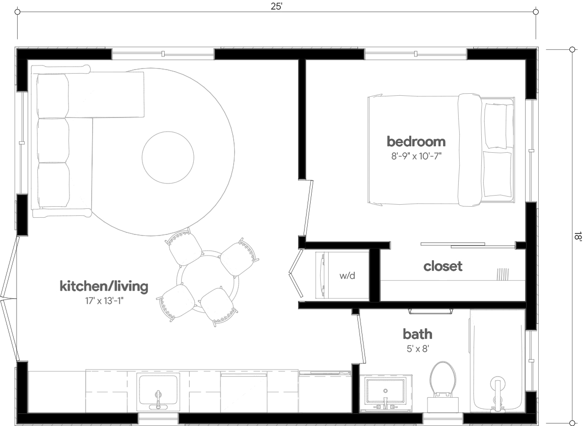 Anchored Tiny Homes model B-450 dimensions.