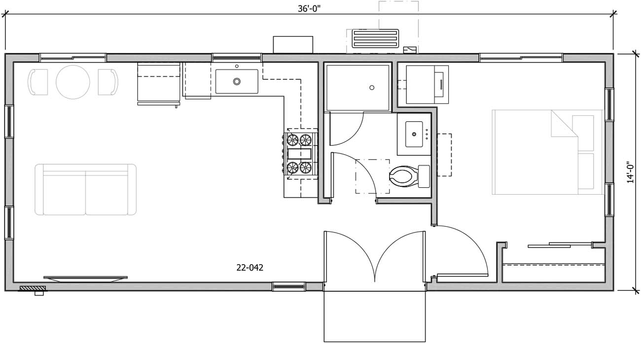 Anchored Tiny Homes model B-504 dimensions.