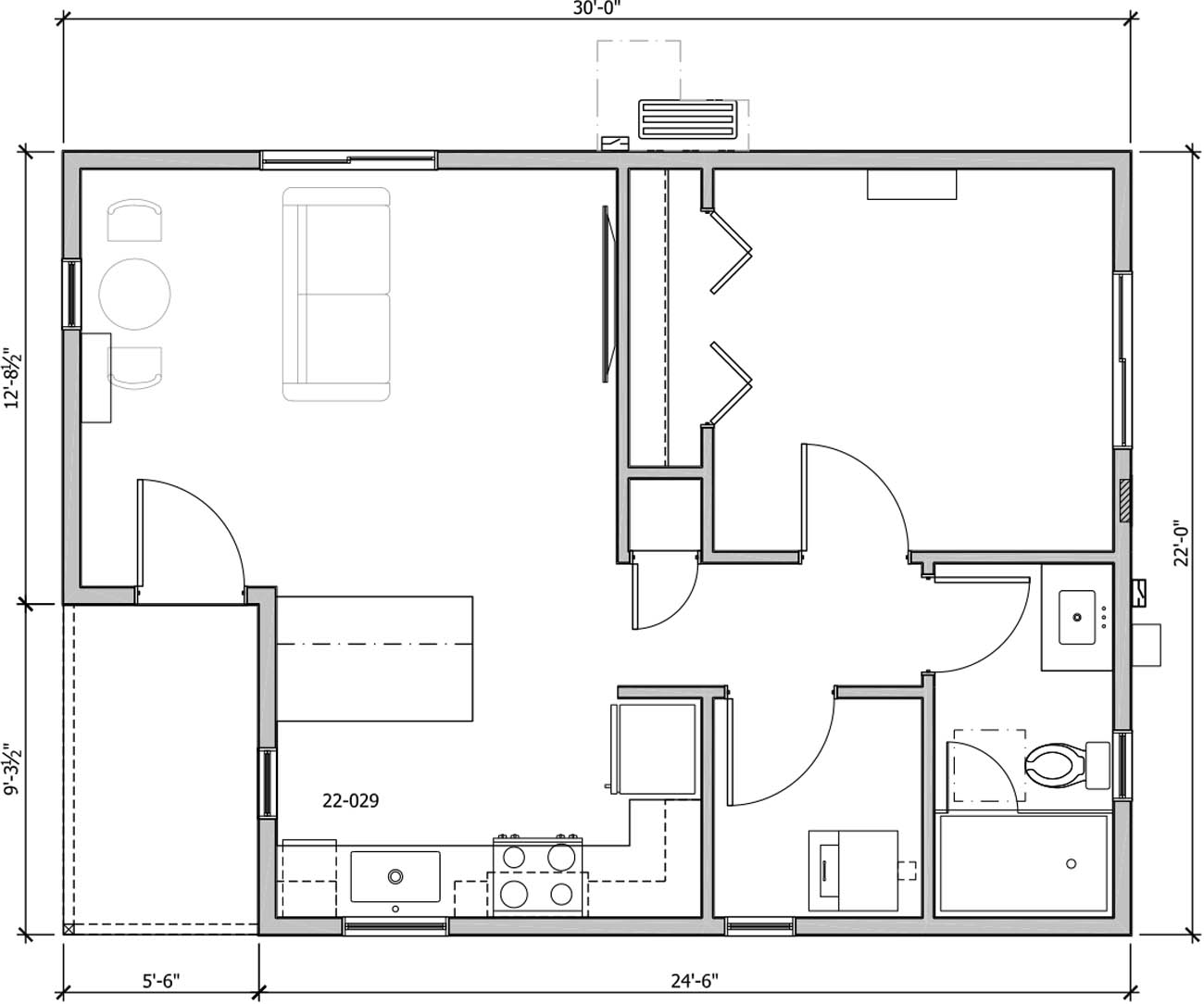 Anchored Tiny Homes model B-609 dimensions.