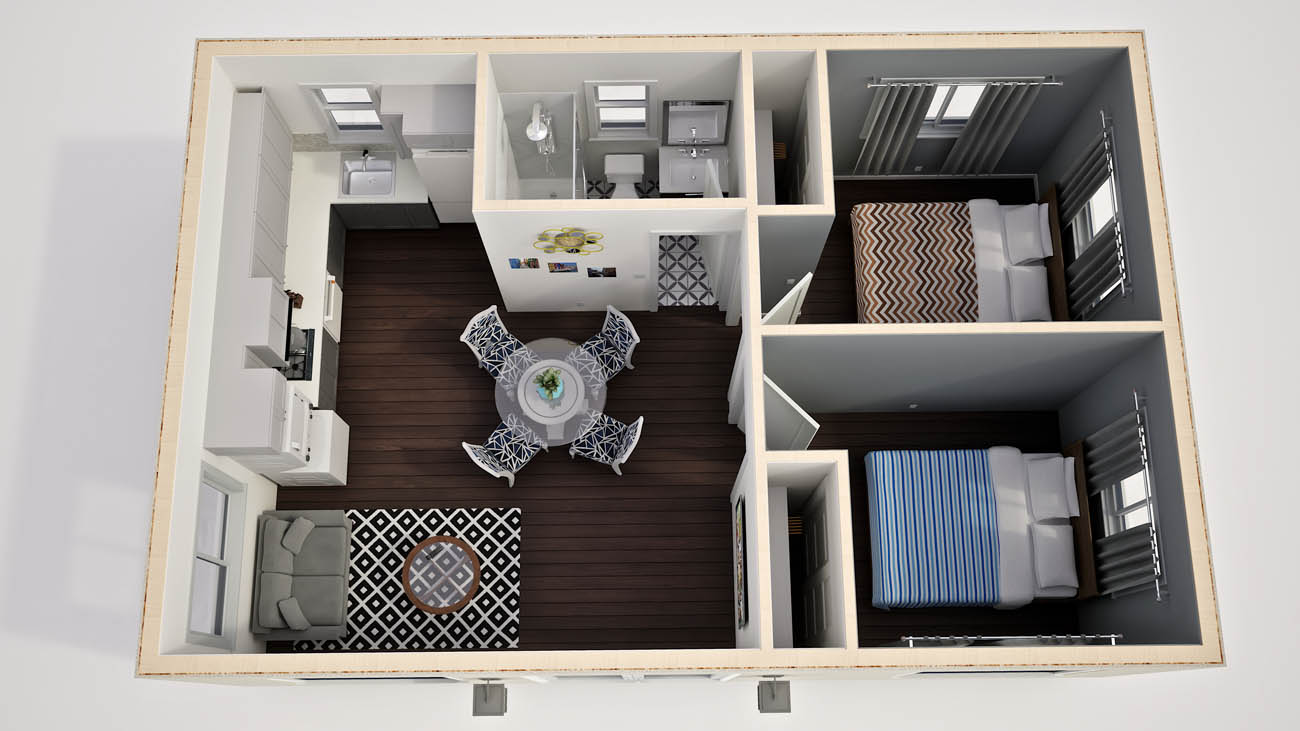 Anchored Tiny Homes model C-585 3D floor plan.