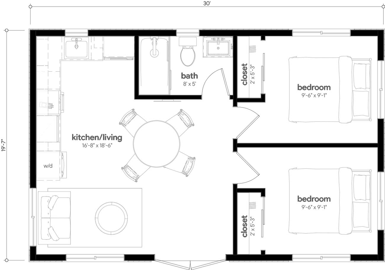 Anchored Tiny Homes model C-585 dimensions.