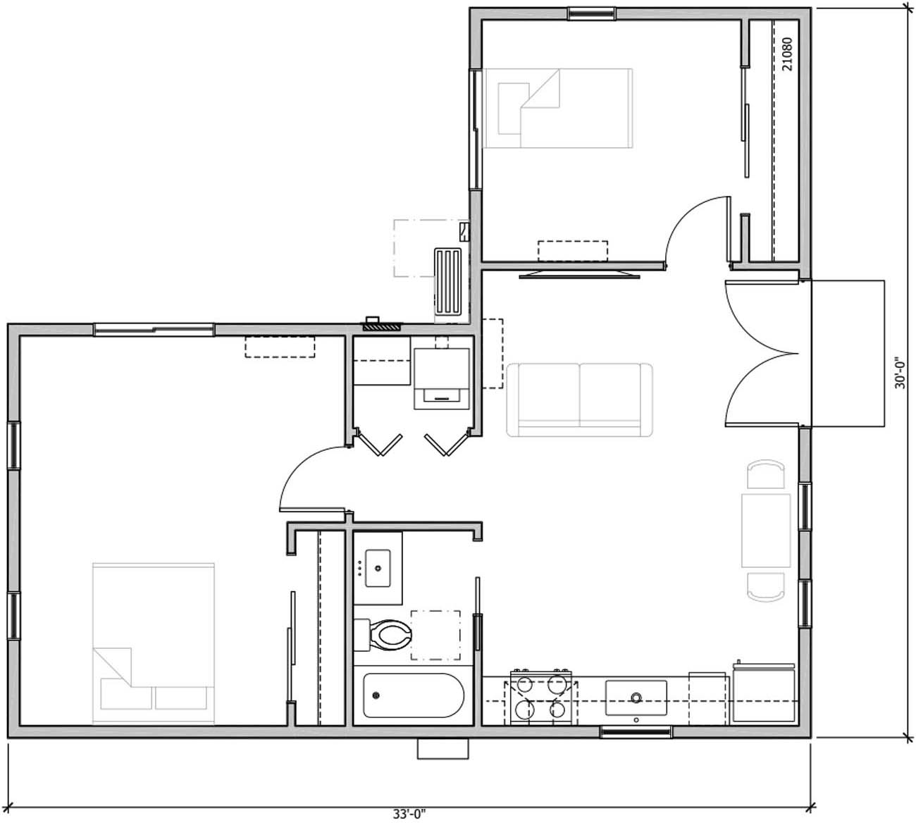 Anchored Tiny Homes model C-743 dimensions.