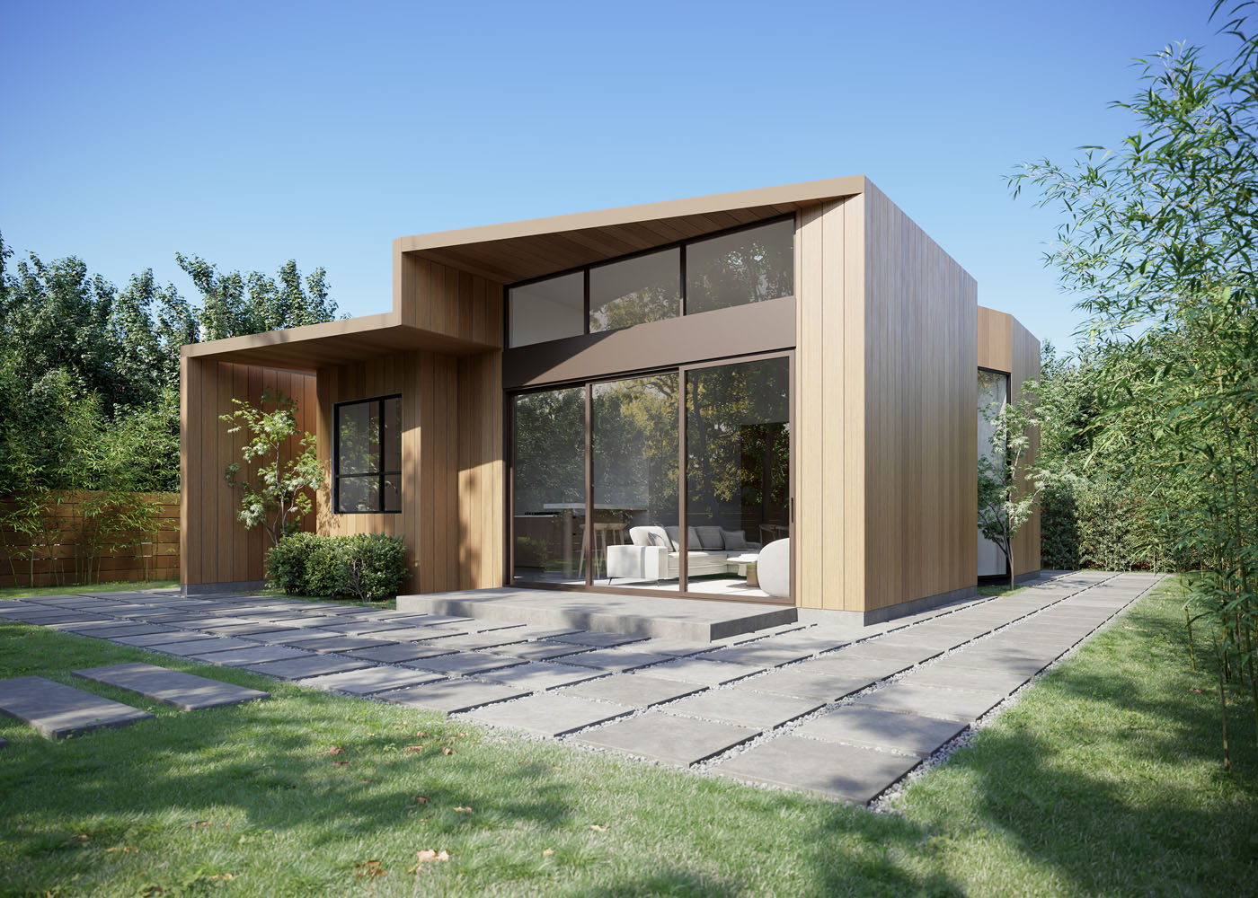 The exterior of our flat ADU model - learn what Anchored Tiny Homes San Jose has to offer for luxurious living.